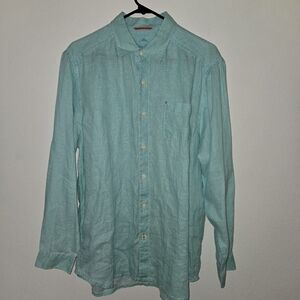 Tommy Bahama Relax Linen Long Sleeve Button Down Shitt Mens MED Teal Green
